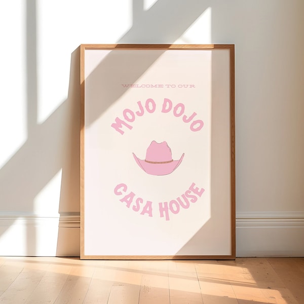 Trendy Pink Mojo Dojo Casa House Print, Trendy Cowgirl Digital Art Print, Pink Cowgirl Print, Retro Art Print, College Dorm Art, y2k Print,