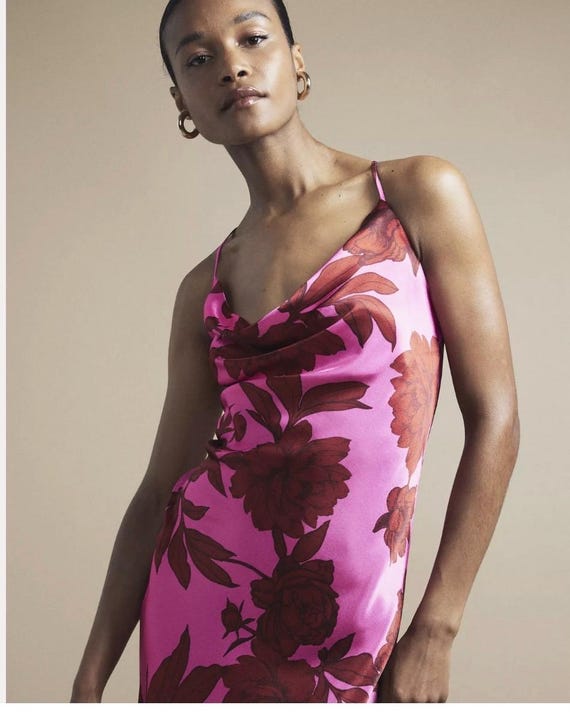 Cowl Neck River Island Pink Slip Dress River Island Pink Floral