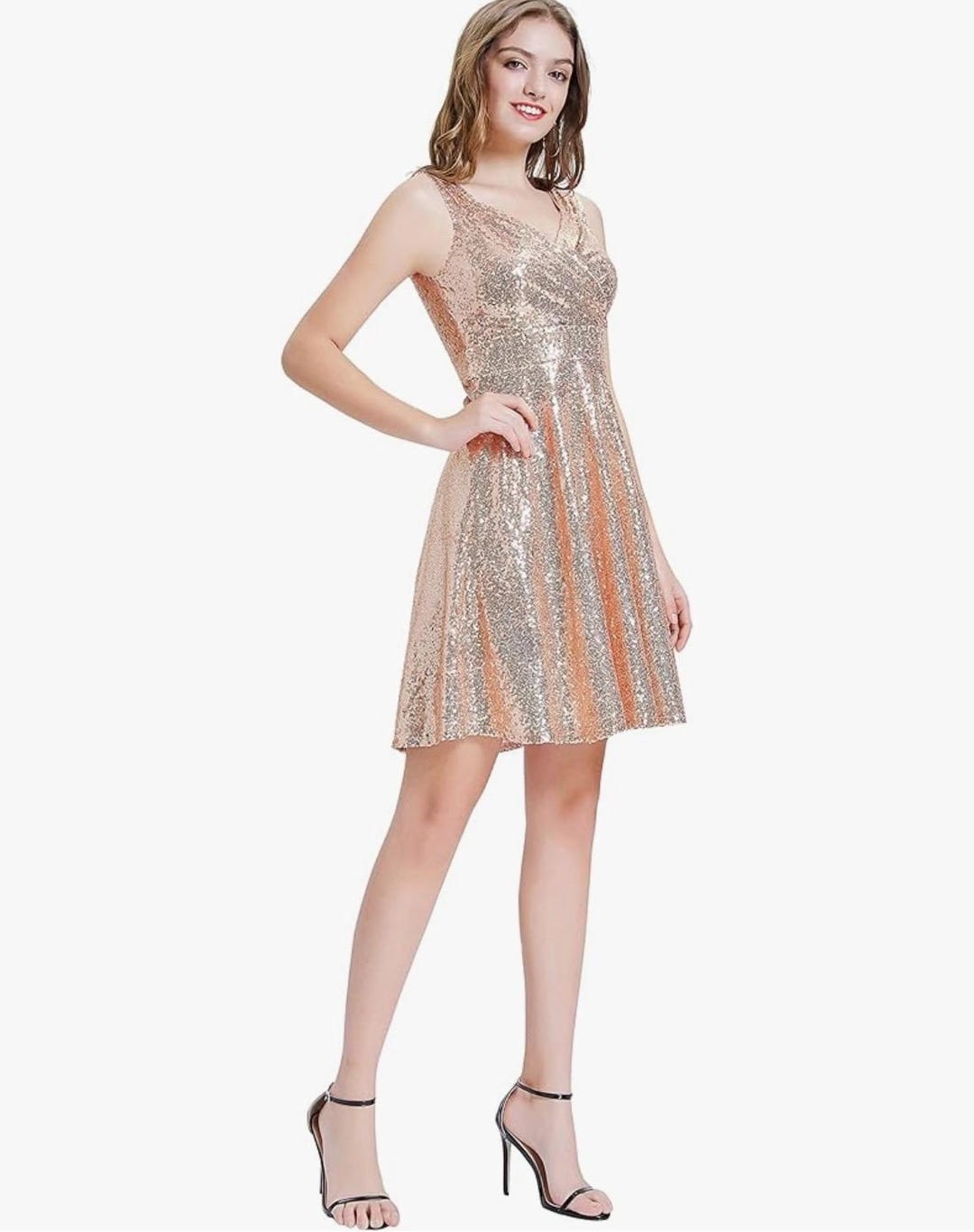 Vestido de cóctel Grace Karin con lentejuelas doradas medianas