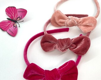 Pink Velvet Knotted Bow Thin Headband