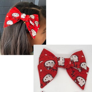 Hello Kitty Fabric Hair Bows Red Kittys