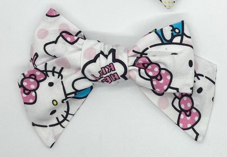 Hello Kitty Fabric Hair Bows Polkadot Pink &white