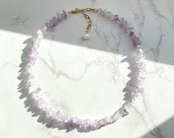 Collier de pierres précieuses violettes en améthyste lilas / idée cadeau pour femme / collier de mariage