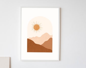 Sun Mountain Landscape Print / Mountains Landscape / Warm Colors / Minimal Image