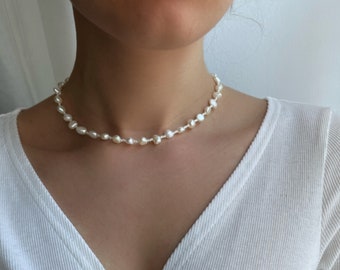 choker de perles d’eau douce fait à la main / collier de perles d’eau douce