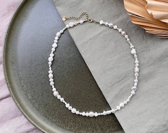 Collar de perlas irregulares “Mina”, gargantilla de perlas de agua dulce con varias perlas de río, collar corto con auténticas perlas cultivadas barrocas