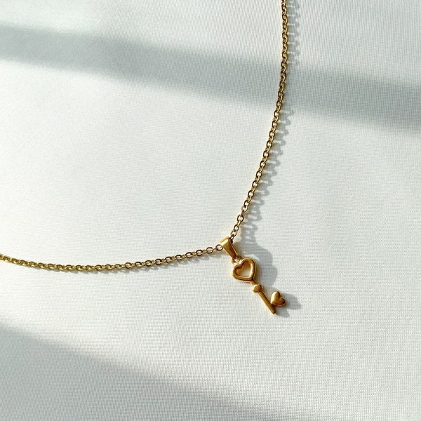 Gold-plated stainless steel key chain / gold keychain necklace / gold keychain