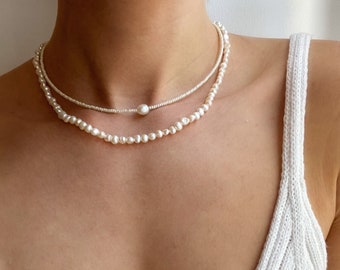 handgemaakte zoetwaterparel choker/zoetwaterparel ketting