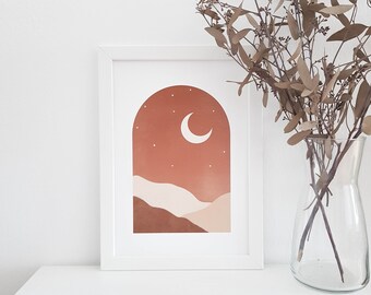 Terrakotta Mond Landschaft Print / warme Farben / abstraktes Bild