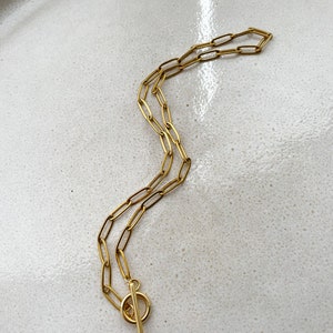 Gold paperclip necklace, toggle chain, link chain toggle clasp, layering chain, paperclip chain, gift for her image 4