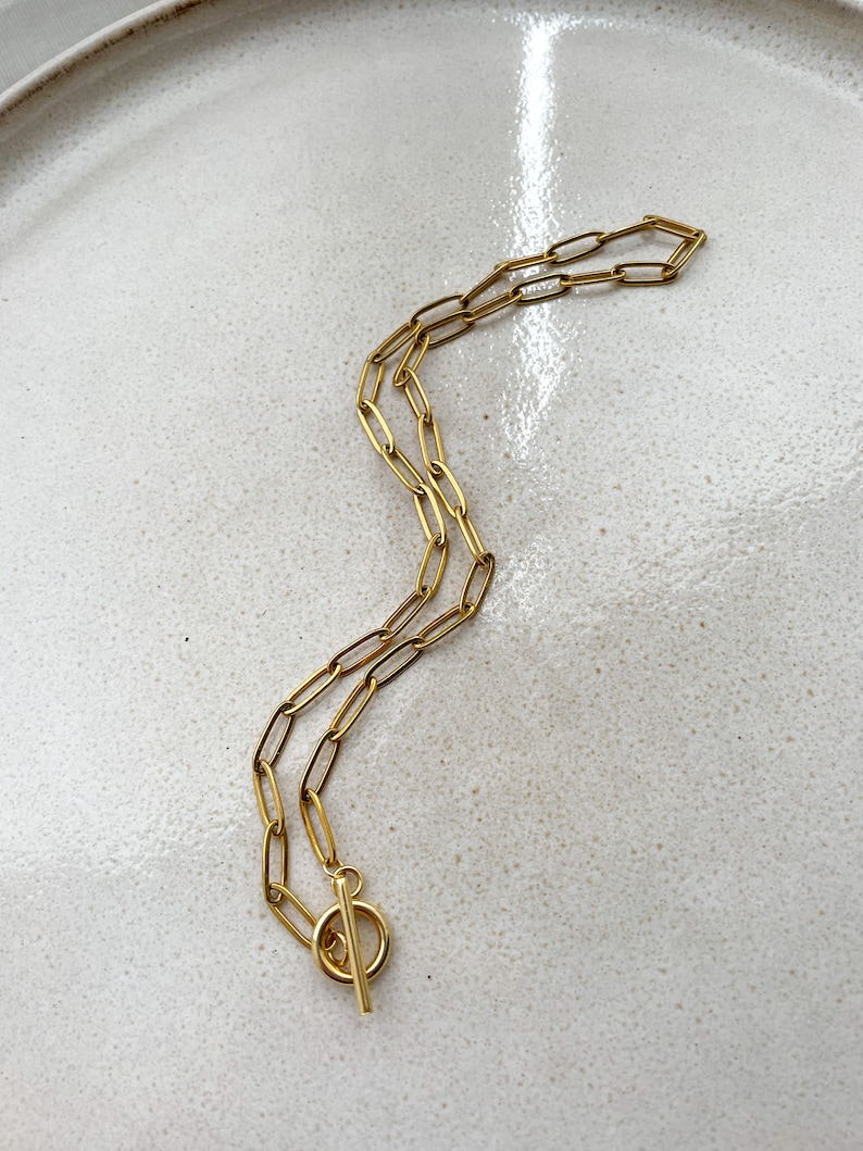 Gold paperclip necklace, toggle chain, link chain toggle clasp, layering chain, paperclip chain, gift for her image 4