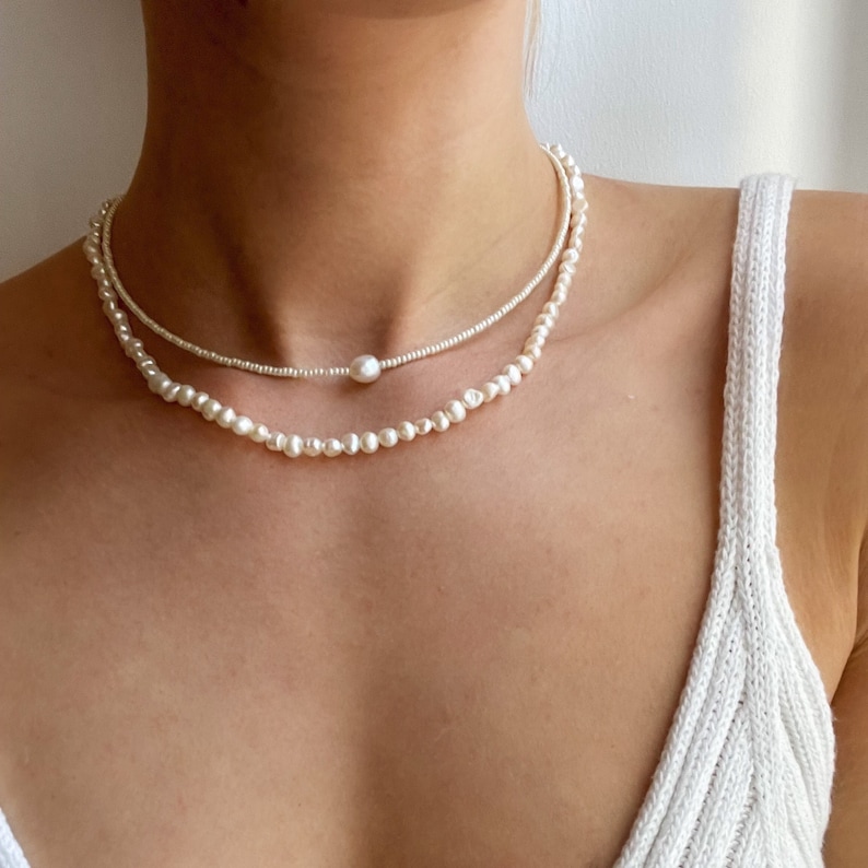 handgemachter Süßwasserperlen Choker / Süßwasser Perlenkette zdjęcie 1