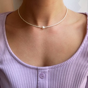 handgemachter Süßwasserperlen Choker / Süßwasser Perlenkette Große Perle mittig