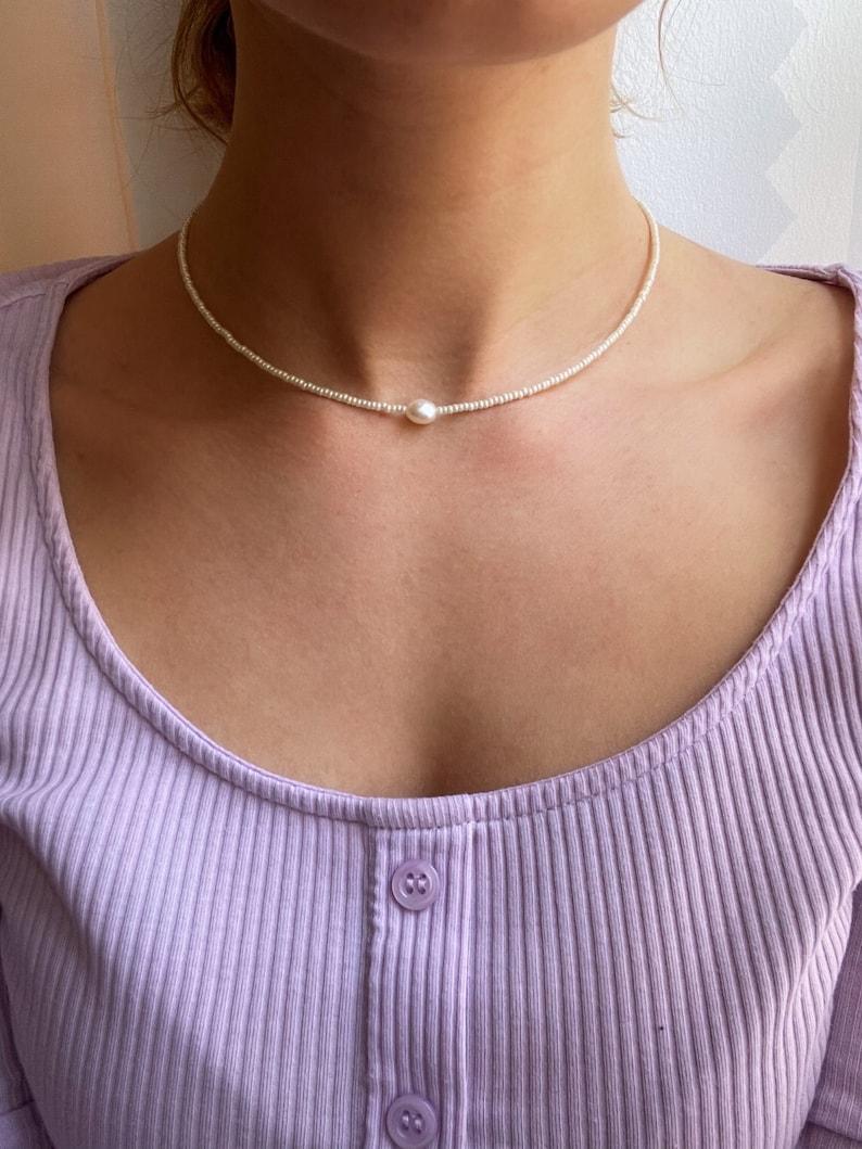 handgemachter Süßwasserperlen Choker / Süßwasser Perlenkette Große Perle mittig