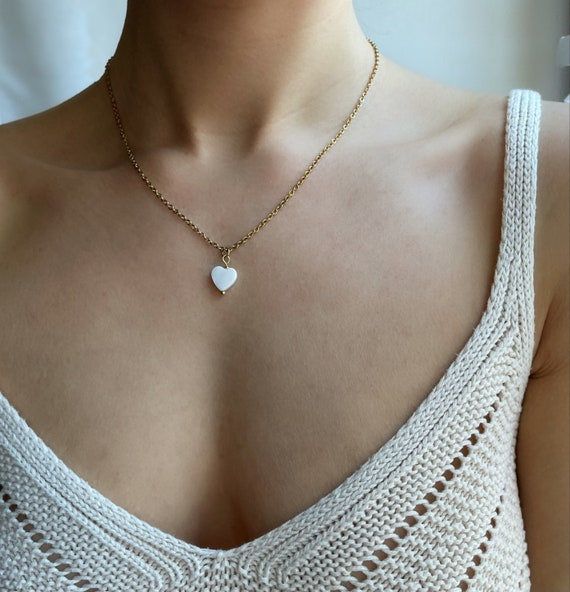 Golden Mother-of-pearl Heart Necklace 