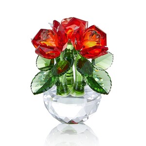 NOYISTAR K9 Crystal Blue Rose Figurine Bouquet Gift Crystal Glass Flowers 