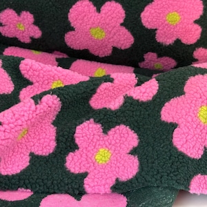Stoff Teddy gemustert Blumen Pink / Premium Qualität