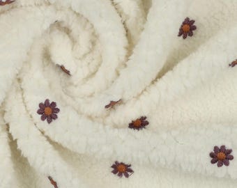 50 x 150 cm / fabric teddy flowers knitted - cream white