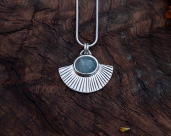 Tribal Art necklace pendant made of sterling silver with aquamarine and tourmaline - absolutely unique pieces - from Atelier Linnéa