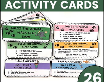 Actividad de pausa para el movimiento / Tarjetas de paseo con animales / Actividad de terapia ocupacional