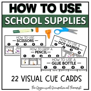 Mode d'emploi des fournitures scolaires Cartes graphiques imprimables Rentrée scolaire Ressources en ergothérapie Éducation spécialisée École à domicile Salle de classe