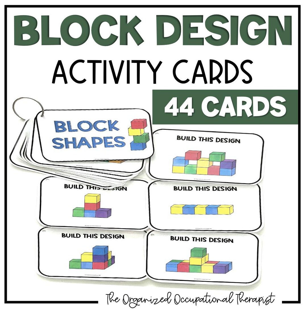 Block Design Cards 3D Cube Block Pattern Center Cards Kids Educational ...