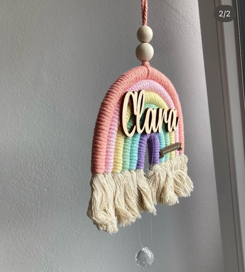 Sonnenfänger Suncatcher - Fensterhänger Kinderzimmer - Personalisiert Makramee Regenbogen Regenbogen mit Name