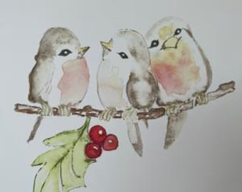 Limited Number Festive Print - Christmas 'Trio of Robins' Print - from an original watercolour
