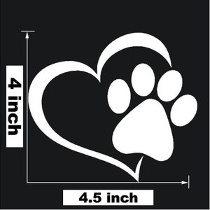 4&quot; x 4.5&quot; Paw Print With Heart Dog Cat Vinyl Decal Car Window