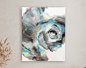 Acrylic painting | Universe Galaxy Vortex Storm | White Grey Turquoise Gold | 40 x 50 cm