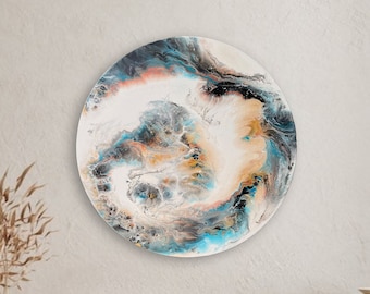 Acrylic painting | Planet picture round | White gold turquoise | 50 x 50 cm