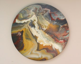 Acrylic picture | Planet picture round | Petrol colors | Yellow red blue | 40 x 40 cm