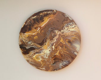 Acrylic painting | Planet picture | Beige gold brown | Pouring | 30 x 30 cm