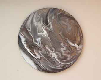Acrylic picture | Planet picture round | Grey & brown tones | 40 x 40 cm