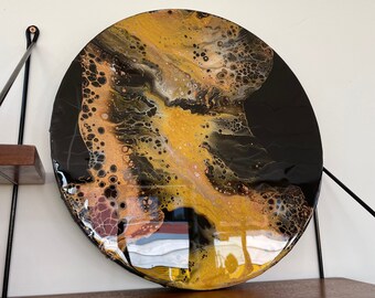 Acrylic picture | Planet picture round | Black gold copper | Resin | 40 x 40 cm