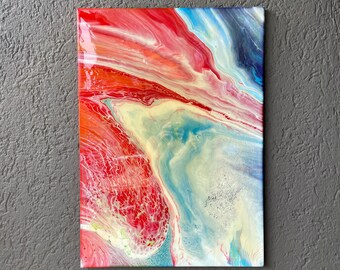 Acrylic painting | Universe Galaxy Vortex Storm | Resin | Synthetic resin | Red Blue White | 50 x 70 cm
