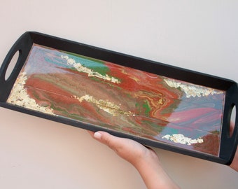 Decorative tray/serving tray | Breakfast tray | Vintage style | Acrylic pouring | Resin | Resin | Gold leaf
