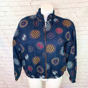 Vintage Ice Nine Circle Pattern Denim Bomber Jacket - Large