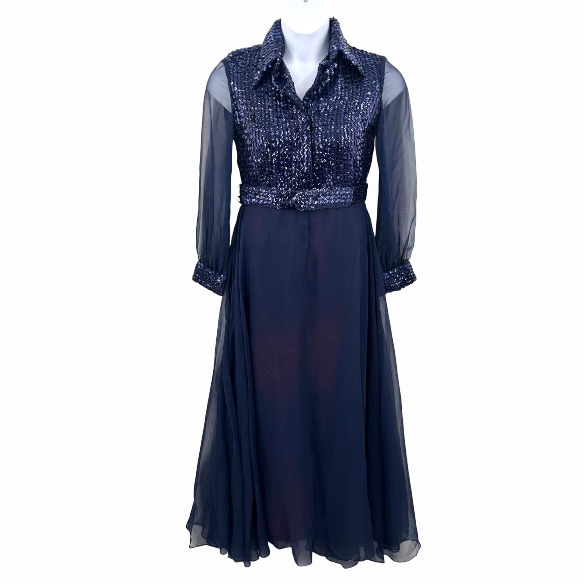 Evening Dress Navy Blue Sheer Sleeves - Etsy Evening Dress Navy Blue Sheer Sleeves - Etsy