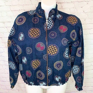 Vintage Ice Nine Circle Pattern DENIM BOMBER JACKET - Large