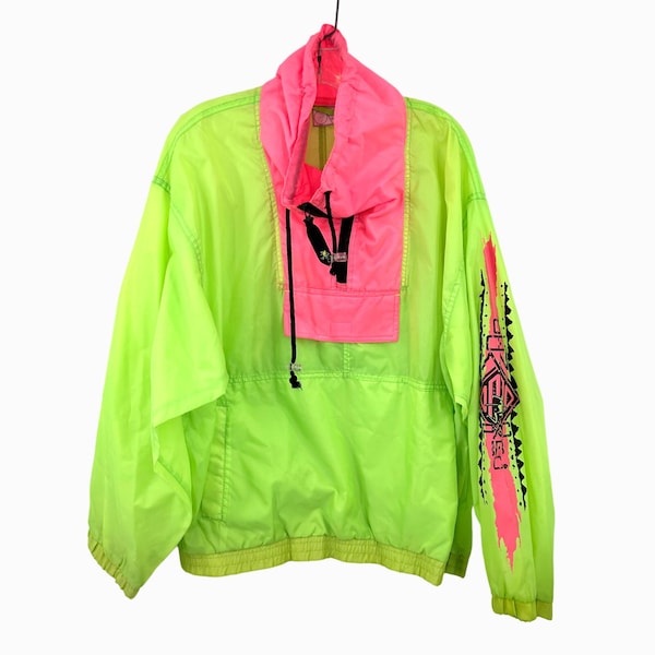 Vintage OP OCEAN PACIFIC Neon Men's Windbreaker Jacket - Small