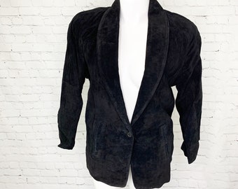 VINTAGE TOFFS Black Suede Leather Jacket Coat - Medium