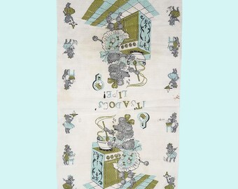 Vintage MCM Retro Kitchen Towel Its A DOGS Life w/ FRENCH Poodle Cooking