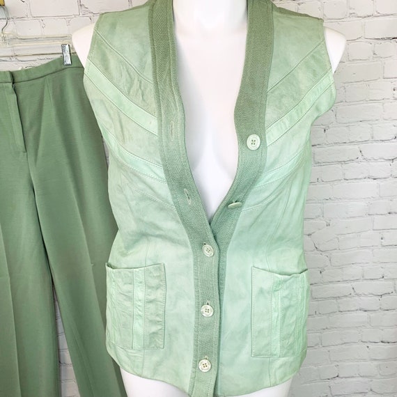 Vintage PALENA Pale Lime Green Leather Suede Vest… - image 3