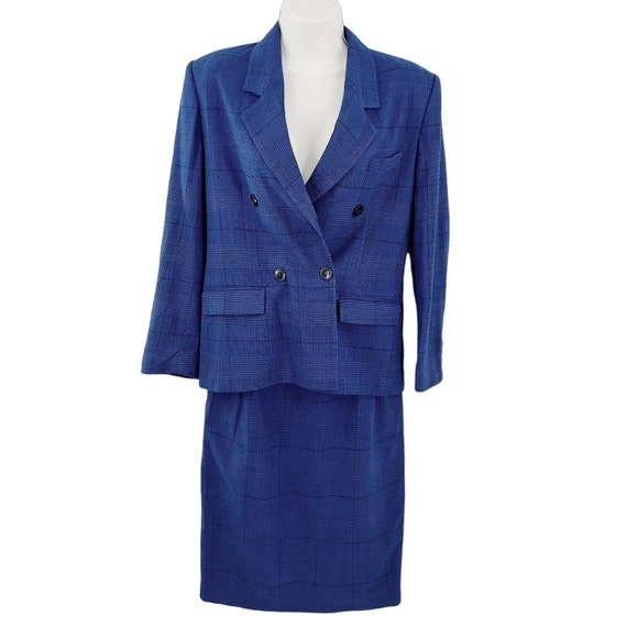 Vintage CHRISTIAN DIOR The Suit Blue Plaid Dbl Br… - image 1