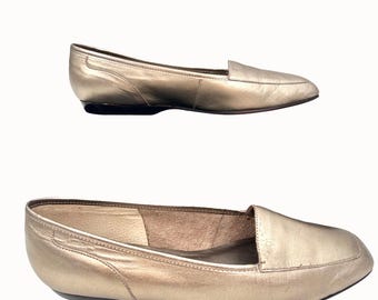 VTG ENZO ANGIOLINI Liberty Metallic Bronze Leather Flats Loafers 9N w/ Prtl Box