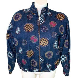 Vintage Ice Nine Circle Pattern DENIM BOMBER JACKET - Large