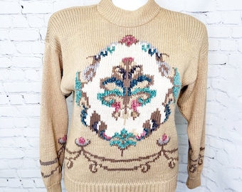 VINTAGE DISTINCTION FLORAL Knit Pullover Sweater - Medium