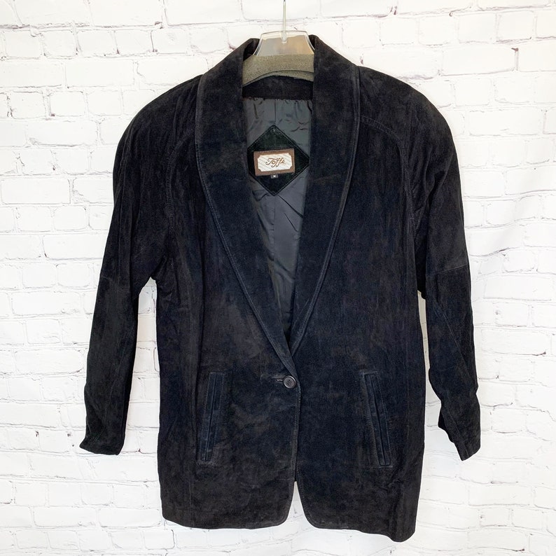 VINTAGE TOFFS Black Suede Leather Jacket Coat Medium - Etsy