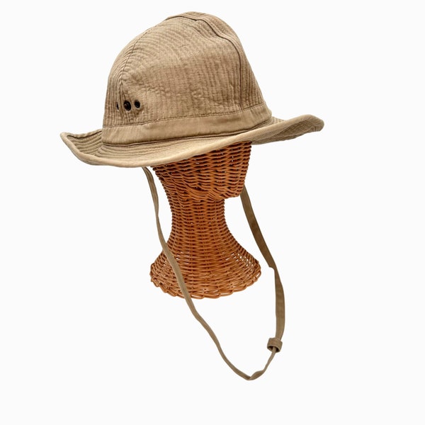 Vintage BANANA REPUBLIC Khaki FISHING Hat With Chin Strap - L